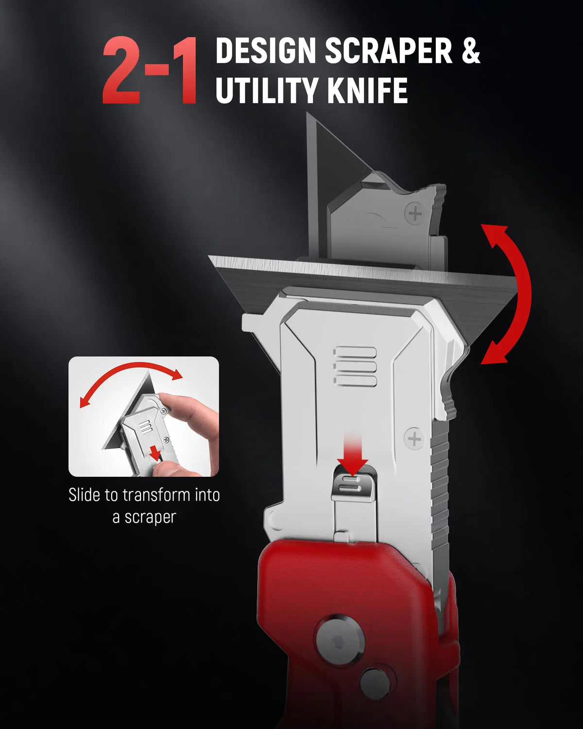 Heavy Duty Utility Knife Scraper – Retractable Box Cutter with Zinc Alloy Handle, Replaceable SK2 Black Blades & Storage Compartment for EDC Use