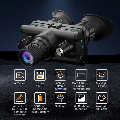 CIGMAN 4K Infrared Night Vision Goggles – Digital NV Binoculars with 8X Zoom, f/1.0 Aperture, Rechargeable Battery, Memory Card & Head Mount for Outdoor Adventures