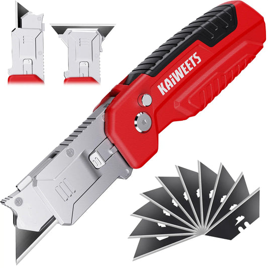 Heavy Duty Utility Knife Scraper – Retractable Box Cutter with Zinc Alloy Handle, Replaceable SK2 Black Blades & Storage Compartment for EDC Use