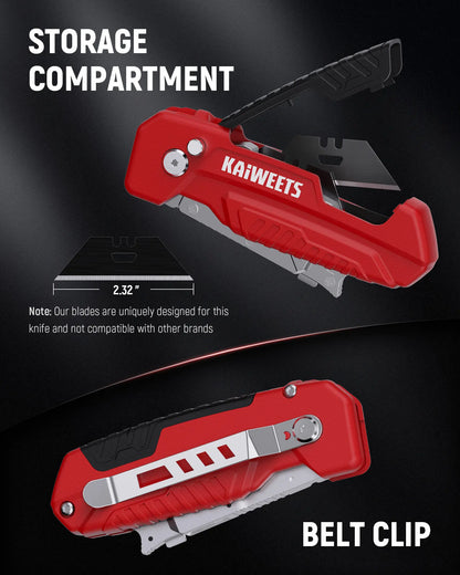 Heavy Duty Utility Knife Scraper – Retractable Box Cutter with Zinc Alloy Handle, Replaceable SK2 Black Blades & Storage Compartment for EDC Use