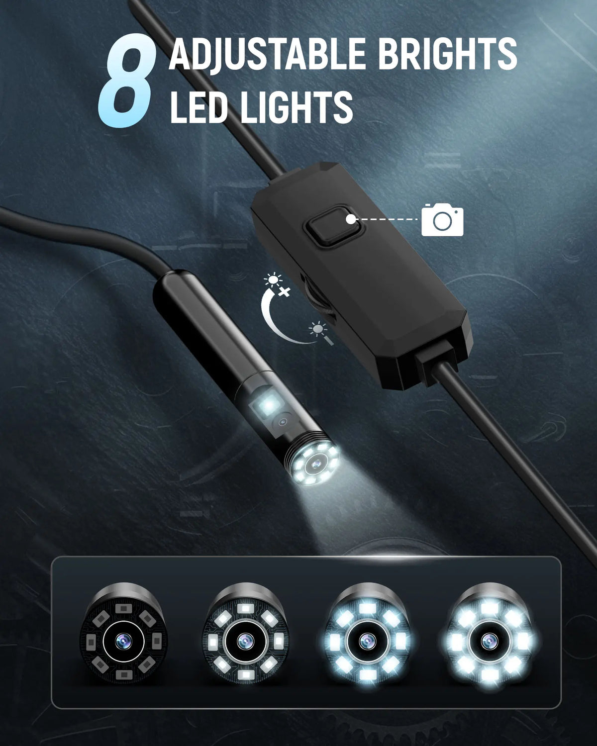 HD Dual Lens Borescope Camera – Waterproof Inspection Endoscope with Built-In Display, 360° Viewing for Automotive, Plumbing & DIY Repairs