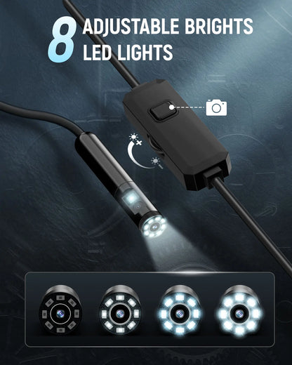 HD Dual Lens Borescope Camera – Waterproof Inspection Endoscope with Built-In Display, 360° Viewing for Automotive, Plumbing & DIY Repairs