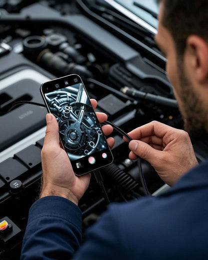 HD Dual Lens Borescope Camera – Waterproof Inspection Endoscope with Built-In Display, 360° Viewing for Automotive, Plumbing & DIY Repairs