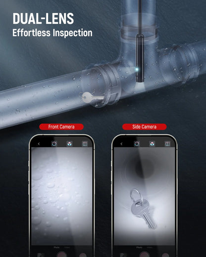 HD Dual Lens Borescope Camera – Waterproof Inspection Endoscope with Built-In Display, 360° Viewing for Automotive, Plumbing & DIY Repairs