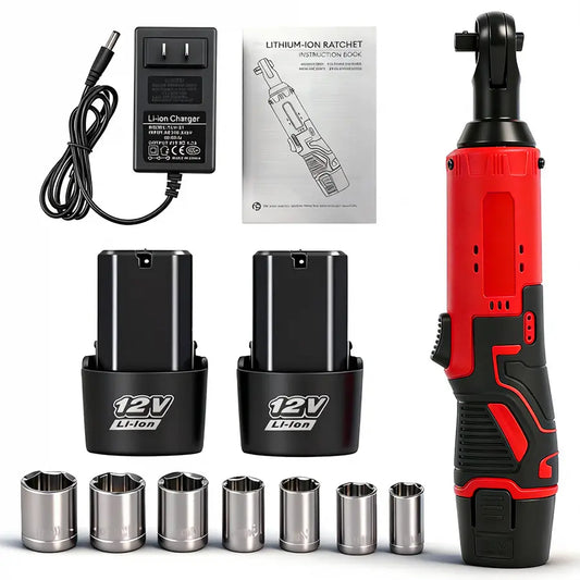 3/8" Cordless Electric Ratchet Wrench – 45Nm High-Torque Power Tool with Compact Right Angle Design for Car Repair, Fastener Removal & DIY Projects