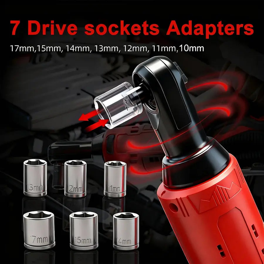 3/8" Cordless Electric Ratchet Wrench – 45Nm High-Torque Power Tool with Compact Right Angle Design for Car Repair, Fastener Removal & DIY Projects