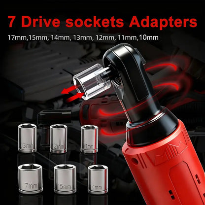 3/8" Cordless Electric Ratchet Wrench – 45Nm High-Torque Power Tool with Compact Right Angle Design for Car Repair, Fastener Removal & DIY Projects
