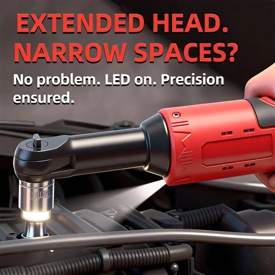 3/8" Cordless Electric Ratchet Wrench – 45Nm High-Torque Power Tool with Compact Right Angle Design for Car Repair, Fastener Removal & DIY Projects