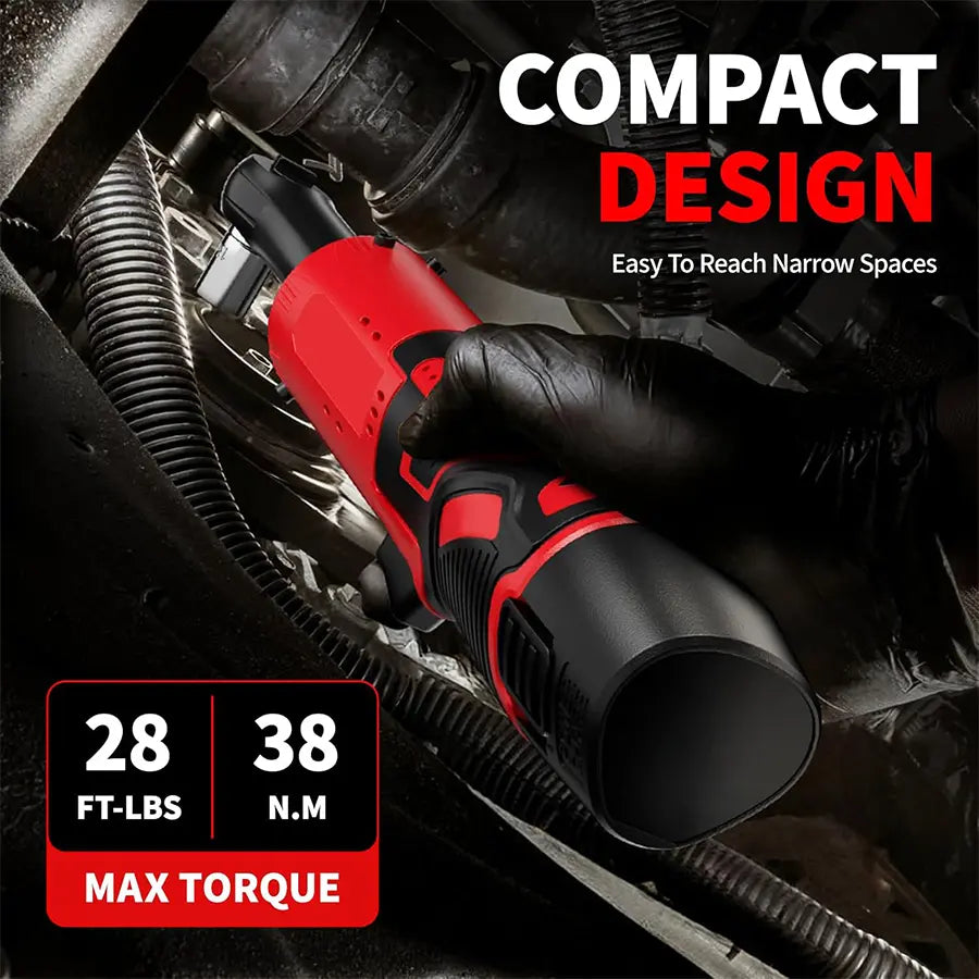 3/8" Cordless Electric Ratchet Wrench – 45Nm High-Torque Power Tool with Compact Right Angle Design for Car Repair, Fastener Removal & DIY Projects