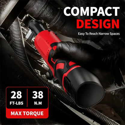 3/8" Cordless Electric Ratchet Wrench – 45Nm High-Torque Power Tool with Compact Right Angle Design for Car Repair, Fastener Removal & DIY Projects