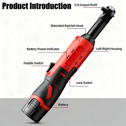 3/8" Cordless Electric Ratchet Wrench – 45Nm High-Torque Power Tool with Compact Right Angle Design for Car Repair, Fastener Removal & DIY Projects