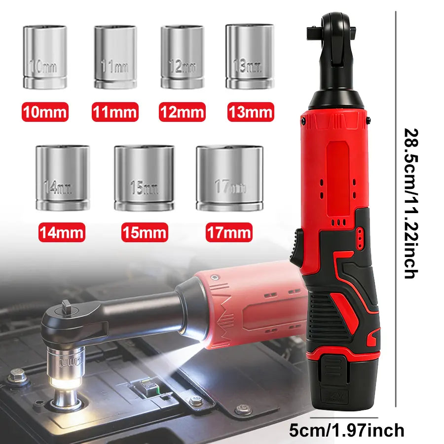 3/8" Cordless Electric Ratchet Wrench – 45Nm High-Torque Power Tool with Compact Right Angle Design for Car Repair, Fastener Removal & DIY Projects