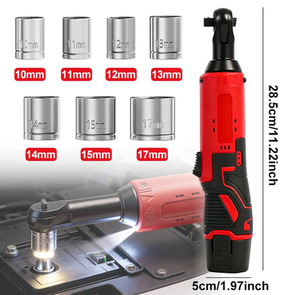 3/8" Cordless Electric Ratchet Wrench – 45Nm High-Torque Power Tool with Compact Right Angle Design for Car Repair, Fastener Removal & DIY Projects